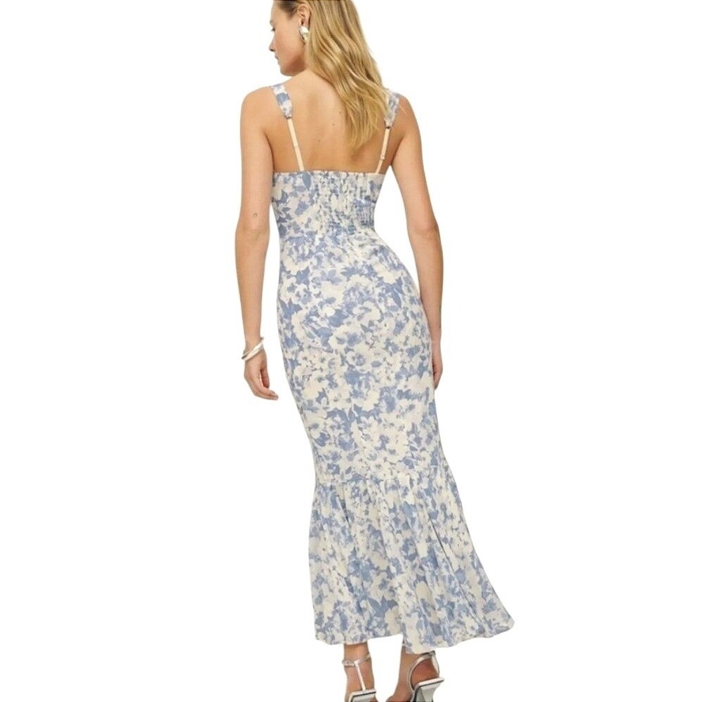 Reformation Irisa Larkspur Dress Blue Floral Ruffle Midi Dress Size 0 - Picture 2 of 10